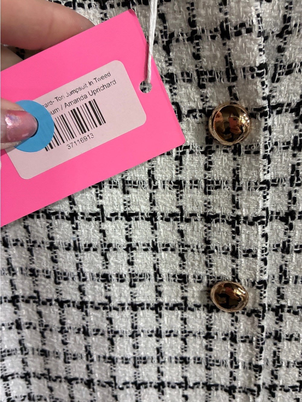 Amanda Uprichard Black and White Tweed Jacket with Gold-Tone Button
